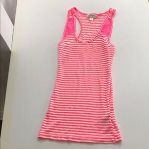 Vintage Neon Pink and White Striped Tank size medium